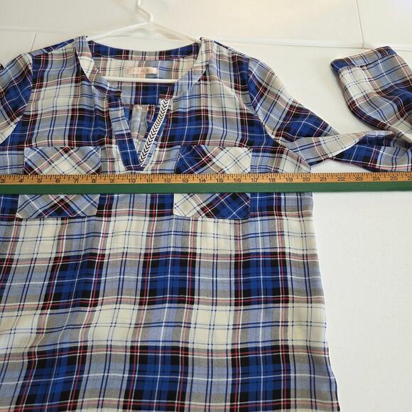 Skies Are Blue Plaid Silky Blouse Woman's Size Medium - Picture 6 of 7